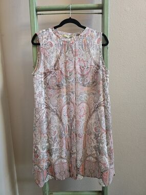 Gianni Bini Sleeveless Paisley Mini Dress in Pink and Gray, Sz L